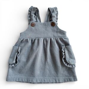 Milkbarn Blue Knit Overall Jumper Dress Organic Cotton Baby Girls 6-12 mos